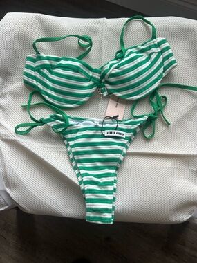 Miu Miu Green & White Striped Bikini Set